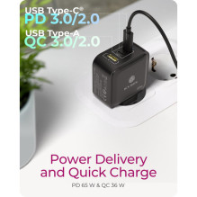 Lādētājs 3-portu IcyBox 65W GaN ar PD 3.0