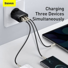 Baseus Kelioninis kompaktiškas greitasis įkroviklis U+U+C PD3.0, QC 3.0 30W EU Black (CCXJ-E01)