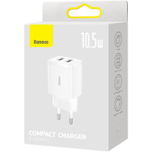 Baseus Travel Charger Compact wall Charger U+U, 10.5W EU White (CCXJ010202) Baseus Travel Charger Compact wall Charger U+U, 10.5W EU White (CCXJ010202)
