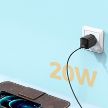 Joyroom Ceļojumu lādētājs Type-C, QC 3.0, PD 3.0, AFC, 20W, EU Black (L-P202) Joyroom Ceļojumu lādētājs Type-C, QC 3.0, PD 3.0, AFC, 20W, EU Black (L-P202)