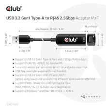 Club3D Adapteris USB 3.2 Tips A RJ45 2.5Gb mazumtirdzniecībā Club3D Adapteris USB 3.2 Tips A RJ45 2.5Gb mazumtirdzniecībā