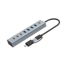 CONCEPTRONIC 7-portu USB-A3.0 / -C hub with adapter - 4x A3.0 + with power supply, black