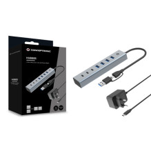 CONCEPTRONIC 7-portu USB-A3.0 / -C hub with adapter - 4x A3.0 + with power supply, black
