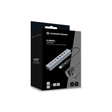 CONCEPTRONIC 7-portu USB-A3.0 / -C hub with adapter - 4x A3.0 + with power supply, black