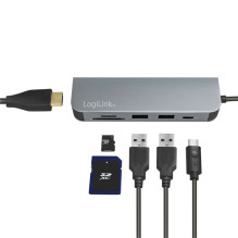 Logilink USB-C centrmezgls, HDMI, PD, karšu lasītājs, USB 3.2 GEN 1x1 Logilink USB-C centrmezgls, HDMI, PD, karšu lasītājs, USB 3.2 GEN 1x1