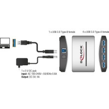 Delock Išorinis USB 3.0 šakotuvas su 4 prievadais ir maitinimo šaltiniu
