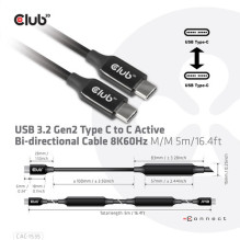 USB kabelis Club 3D USB-C - USB-C 5 m Black (CAC-1535) USB kabelis Club 3D USB-C - USB-C 5 m Black (CAC-1535)