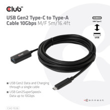 USB cable Club 3D USB-C - USB-A 5 m Black (500708)