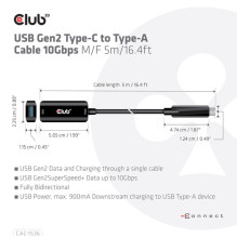 USB kabelis Club 3D USB-C - USB-A 5 m juodas (500708) USB kabelis Club 3D USB-C - USB-A 5 m juodas (500708)
