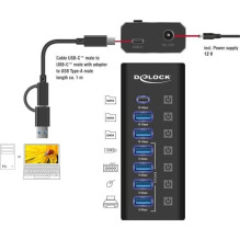 USB šakotuvas Delock DELOCK 7 prievadų USB šakotuvas su 4 prievadais (10 Gbps) ir 4 greito įkrovimo prievadais (5 Gbps),