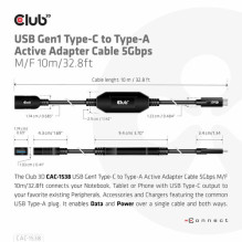 Club3D Kabelis USB 3.2 Tips C USB Tips A 5Gbps St / Bu 10m mazumtirdzniecībā Club3D Kabelis USB 3.2 Tips C USB Tips A 5Gbps St / Bu 10m mazumtirdzniecībā