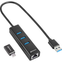 Sharkoon USB šakotuvas 3xUSB3.2 1xRJ45 45cm aliuminis juodas