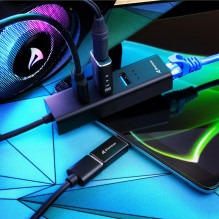 Sharkoon USB šakotuvas 3xUSB3.2 1xRJ45 45cm aliuminis juodas