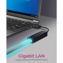 Hub IcyBox 4-portu USB 3.0 centrmezgls un LAN adapteris IB-HUB1419-LAN Hub IcyBox 4-portu USB 3.0 centrmezgls un LAN adapteris IB-HUB1419-LAN