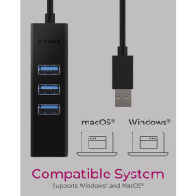 Hub IcyBox 4-portu USB 3.0 centrmezgls un LAN adapteris IB-HUB1419-LAN Hub IcyBox 4-portu USB 3.0 centrmezgls un LAN adapteris IB-HUB1419-LAN