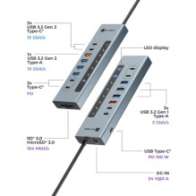 USB centrmezgls Icy Box 11-in-1 USB 3.2 centrmezgls ar Type-C un karšu lasītāju IcyBox USB centrmezgls Icy Box 11-in-1 USB 3.2 centrmezgls ar Type-C un karšu lasītāju IcyBox
