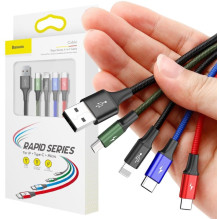 Laidas Baseus USB 4in1 Lightning / 2x USB Type C / micro USB laidas nailoniniame pynime 3.5A 1.2m Black (CA1T4-B01) Blac Laidas Baseus USB 4in1 Lightning / 2x USB Type C / micro USB laidas nailoniniame pynime 3.5A 1.2m Black (CA1T4-B01) Blac