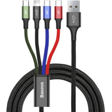 Kabelis Baseus cable USB 4in1 Lightning / 2x USB Type C / micro USB cable in nylon braid 3.5A 1.2m black (CA1T4-B01) Bla Kabelis Baseus cable USB 4in1 Lightning / 2x USB Type C / micro USB cable in nylon braid 3.5A 1.2m black (CA1T4-B01) Bla