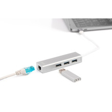 DIGITUS USB adapteris USB3.0 / C - GB Ethernet + 3 portu centrmezgls white