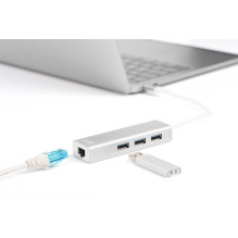 DIGITUS USB adapteris USB3.0 / C - GB Ethernet + 3 portu centrmezgls white