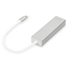 DIGITUS USB adapteris USB3.0 / C - GB Ethernet + 3 portu centrmezgls white