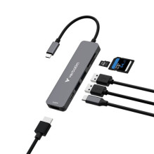 USB-C Verbatim Essentials daugiaprievadis šakotuvas su 6 prievadais ir kortelių skaitytuvu