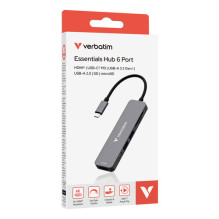 USB-C Verbatim Essentials daudzportu centrmezgls ar 6 portiem un karšu lasītāju USB-C Verbatim Essentials daudzportu centrmezgls ar 6 portiem un karšu lasītāju