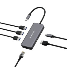 USB-C Verbatim Essentials daudzportu centrmezgls ar 6 portiem un RJ45 USB-C Verbatim Essentials daudzportu centrmezgls ar 6 portiem un RJ45