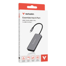 USB-C Verbatim Essentials daugiaprievadis šakotuvas su 6 prievadais ir RJ45