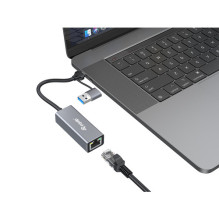 Perėjimo adapteris USB-C į RJ45 / USB-A adapteris St / Bu 0.15m Alu.