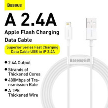 Baseus Lightning Superior Series cable, Fast Charging, Data 2.4A, 2m White (CALYS-C02) Baseus Lightning Superior Series cable, Fast Charging, Data 2.4A, 2m White (CALYS-C02)