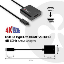 Club3D Adapteris USB 3.1 Tips C HDMI 2.0 UHD HDR aktīvs St / Bu Polybeutel