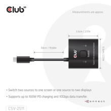 Club3D USB-C jungiklis 2 – 1 10Gbps + 100W PD St / Bu Retail