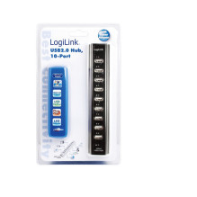 Logilink USB-HUB 10-portu su maitinimo bloku Juodas plastikas Logilink USB-HUB 10-portu su maitinimo bloku Juodas plastikas