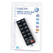 USB 2.0 šakotuvas su 13 prievadų ir jungikliu, juodas USB 2.0 šakotuvas su 13 prievadų ir jungikliu, juodas