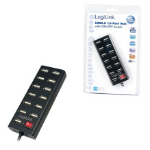 USB 2.0 šakotuvas su 13 prievadų ir jungikliu, juodas USB 2.0 šakotuvas su 13 prievadų ir jungikliu, juodas