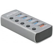 Delock USB 3.2 Gen 1 šakotuvas su 4 prievadais + 1 greito įkrovimo prievadu ir jungikliu Delock USB 3.2 Gen 1 šakotuvas su 4 prievadais + 1 greito įkrovimo prievadu ir jungikliu