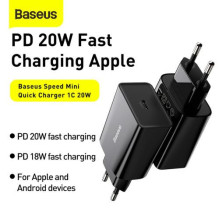 Adapteris Baseus Baseus Speed Mini Quick Charger, USB-C, PD, 3A, 20W (black) Adapteris Baseus Baseus Speed Mini Quick Charger, USB-C, PD, 3A, 20W (black)
