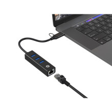CONCEPTRONIC USB-C / -A3.0 adapter- 3xUSB-A / GbE 5Gbs 0.18m Black CONCEPTRONIC USB-C / -A3.0 adapter- 3xUSB-A / GbE 5Gbs 0.18m Black