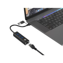 CONCEPTRONIC USB-C / -A3.0 adapteris- 3xUSB-A / GbE 5Gbs 0.18m Juodas CONCEPTRONIC USB-C / -A3.0 adapteris- 3xUSB-A / GbE 5Gbs 0.18m Juodas