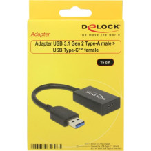 DELOCK USB 3.1 keitiklis iš A tipo į C tipo, juodas, laidinis DELOCK USB 3.1 keitiklis iš A tipo į C tipo, juodas, laidinis