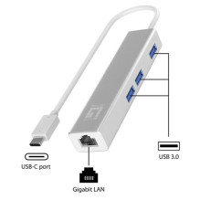 LevelOne Gigabit adapteris USB-C3.0- RJ45 / 3xUSB-A3.0 1Gbps