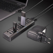 USB šakotuvas Lindy LINDY 10 prievadų USB 3.0 šakotuvas su įjungimo / išjungimo jungikliais USB šakotuvas Lindy LINDY 10 prievadų USB 3.0 šakotuvas su įjungimo / išjungimo jungikliais