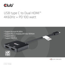 USB hub Club 3D Club3D MST-hub USB 3.2 Type C 2x HDMI 4K60Hz +100W PD St / Bu retail USB hub Club 3D Club3D MST-hub USB 3.2 Type C 2x HDMI 4K60Hz +100W PD St / Bu retail
