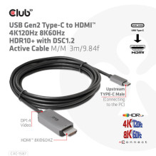USB kabelis Club 3D USB-C - HDMI 3 m pilkas (CAC-1587)