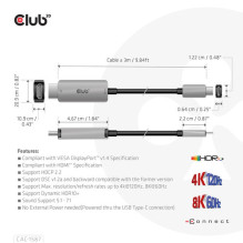USB cable Club 3D USB-C - HDMI 3 m Gray (CAC-1587) USB cable Club 3D USB-C - HDMI 3 m Gray (CAC-1587)
