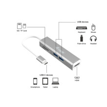 Perėjimo adapteris USB-C į HDMI / 2xUSB3.0 / SD / TF 4K / 30Hz 0.15m Aliuminis. Perėjimo adapteris USB-C į HDMI / 2xUSB3.0 / SD / TF 4K / 30Hz 0.15m Aliuminis.