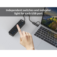 Equip 7-portu USB-A 3.2 hub with 7x USB-A 3.2 + USB-C adapter 5Gbps
