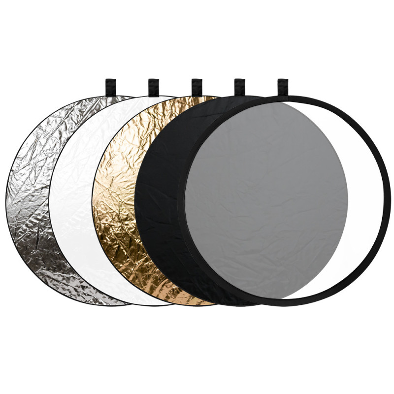 Fotografijos Reflektorius - 5-in-1 110cm Difuzorius su Auksiniu, Sidabriniu, Baltu, Juodu Paviršiumi