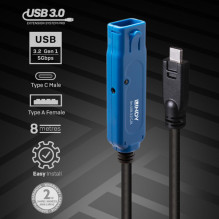 USB kabelis Lindy USB-C - USB-A 8 m Black-blue (43381) USB kabelis Lindy USB-C - USB-A 8 m Black-blue (43381)